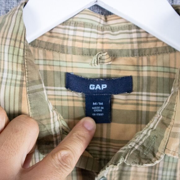 Gap 2000s Y2K Checkered Button Up Orange Mens Medium - Picture 5 of 6